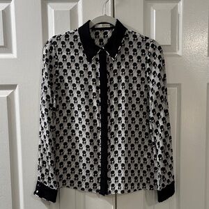 Alice + Olivia Willa Stace Face Button Down Shirt Blouse